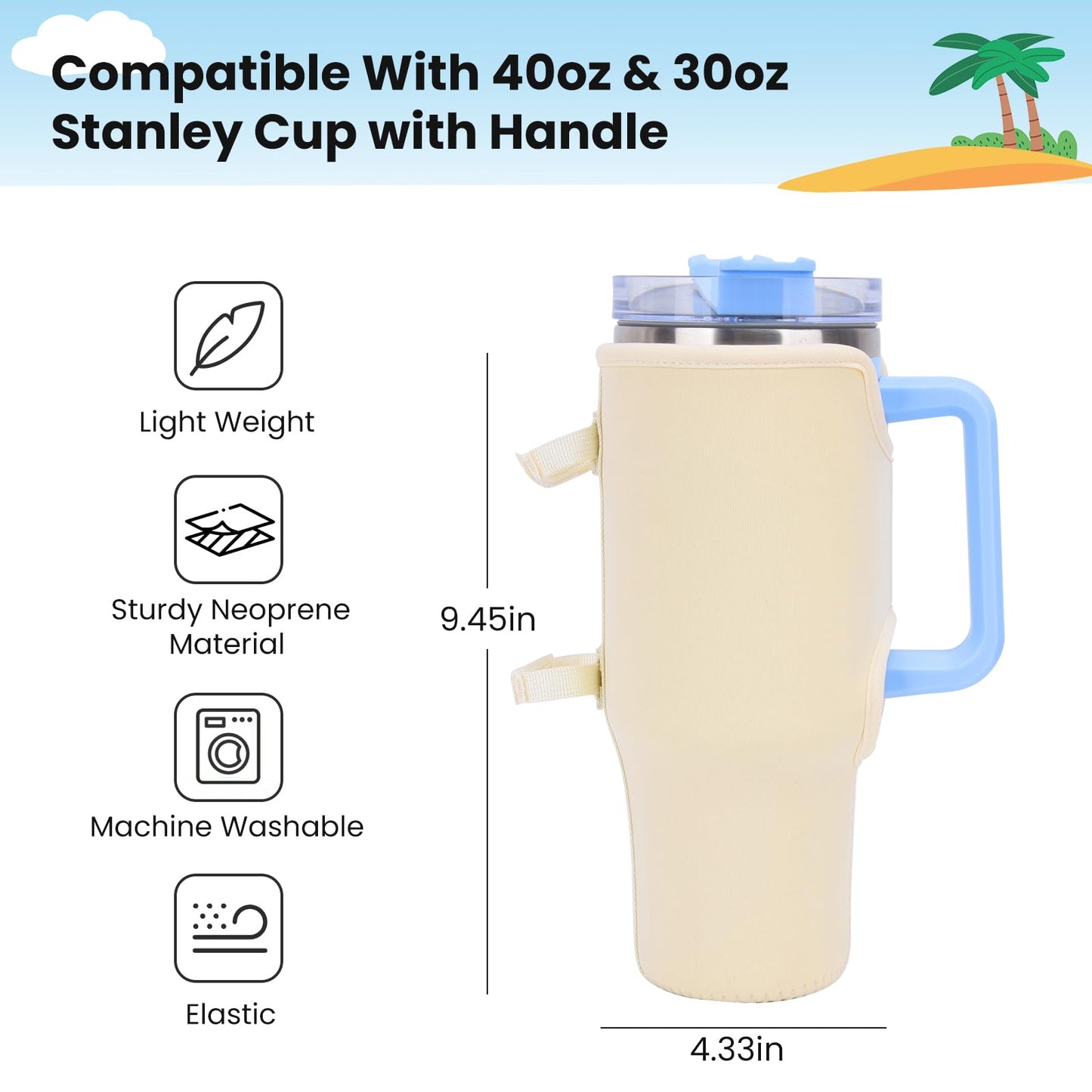 Raymall Cup Holder for Bogg Bag, Fit Stanley Cup 40 oz/30 oz, Compatible with L/XL Simple Modern and Baby/XL Bogg Bag Cup Holder Attachment Accessories Off White