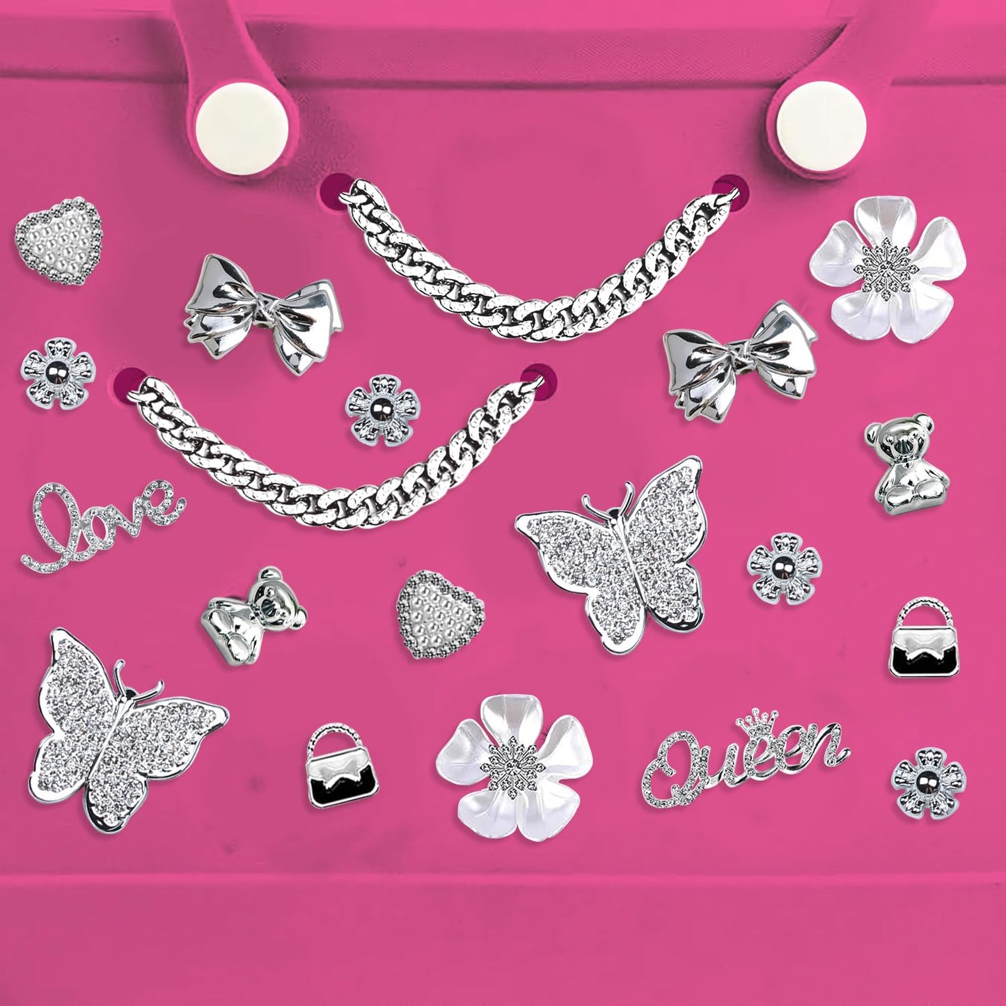 Everfunny Charms for Bogg Bag,Pearls,Butterfly Flowers and Chain for Bogg Bag Accessories Charms(20 pcs)