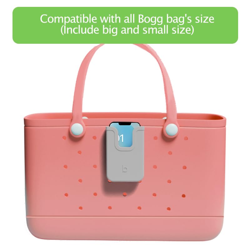 EASYDOG Silicone Phone Holder Compatible with Bogg Bag, Soft Silicone Charm Insert Accessories and Attachment for Bogg Beach Bags, Generic Portable Size Fits for iPhone and Android Phones Grey