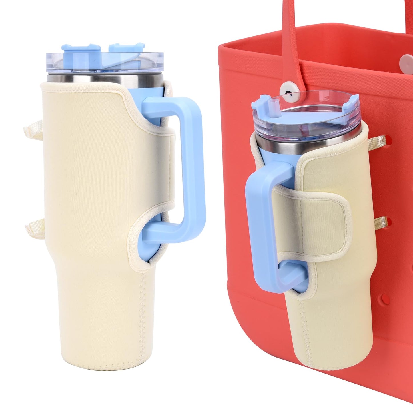 Raymall Cup Holder for Bogg Bag, Fit Stanley Cup 40 oz/30 oz, Compatible with L/XL Simple Modern and Baby/XL Bogg Bag Cup Holder Attachment Accessories Off White