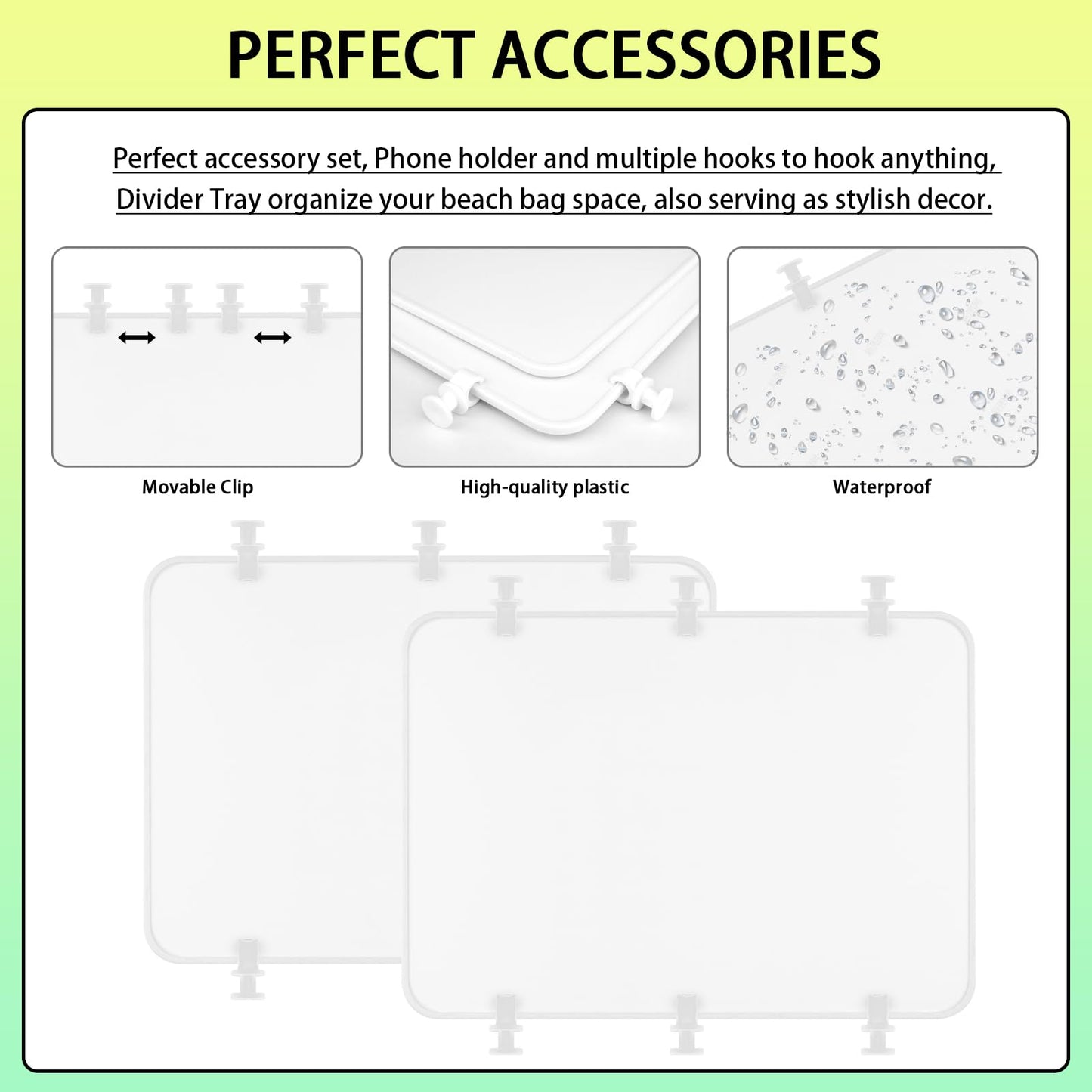 Kooterfun 7Pcs Divider Tray for Bogg Bag X-Large Original Accessories 12X8.5in with Phone Holder & Hooks key Holder for Bogg Bag & Rubber Beach Bag Organizing Your Bag and Divide Spac