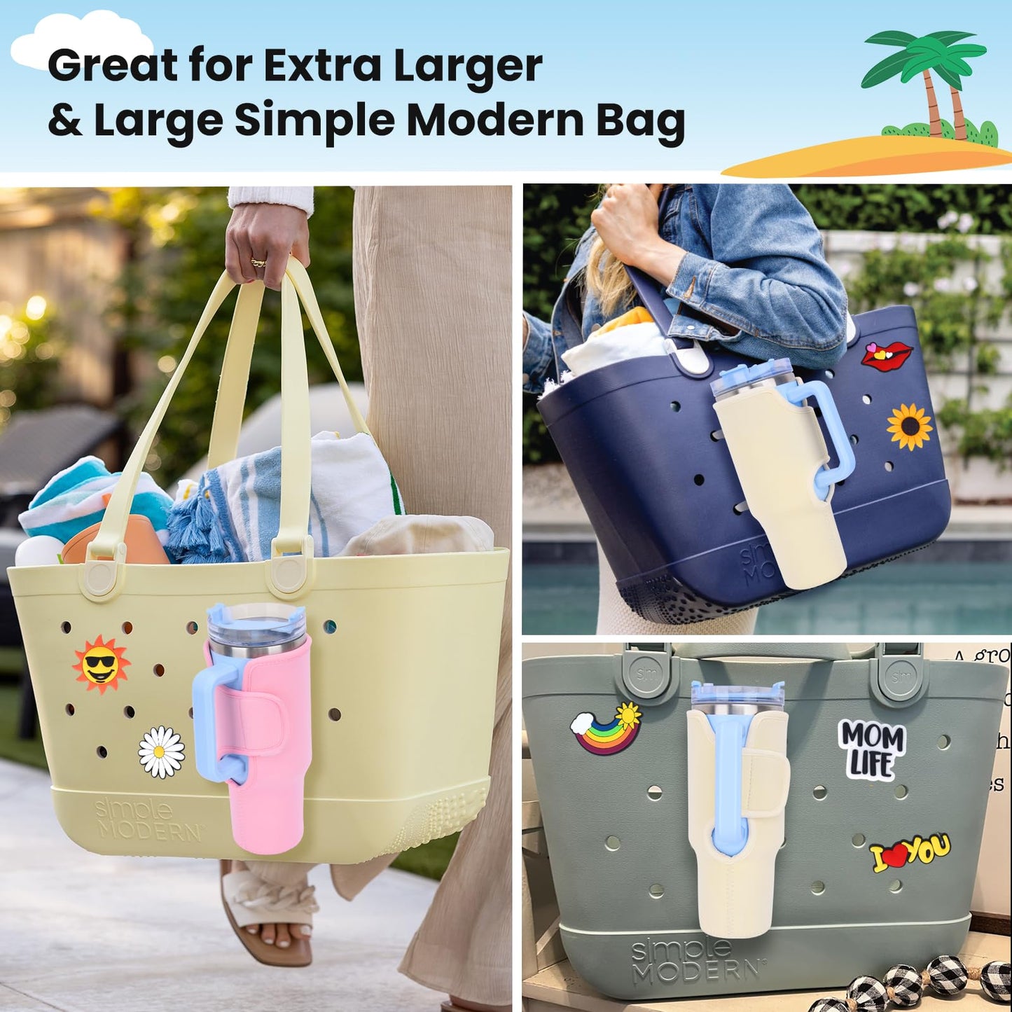 Raymall Cup Holder for Bogg Bag, Fit Stanley Cup 40 oz/30 oz, Compatible with L/XL Simple Modern and Baby/XL Bogg Bag Cup Holder Attachment Accessories Off White