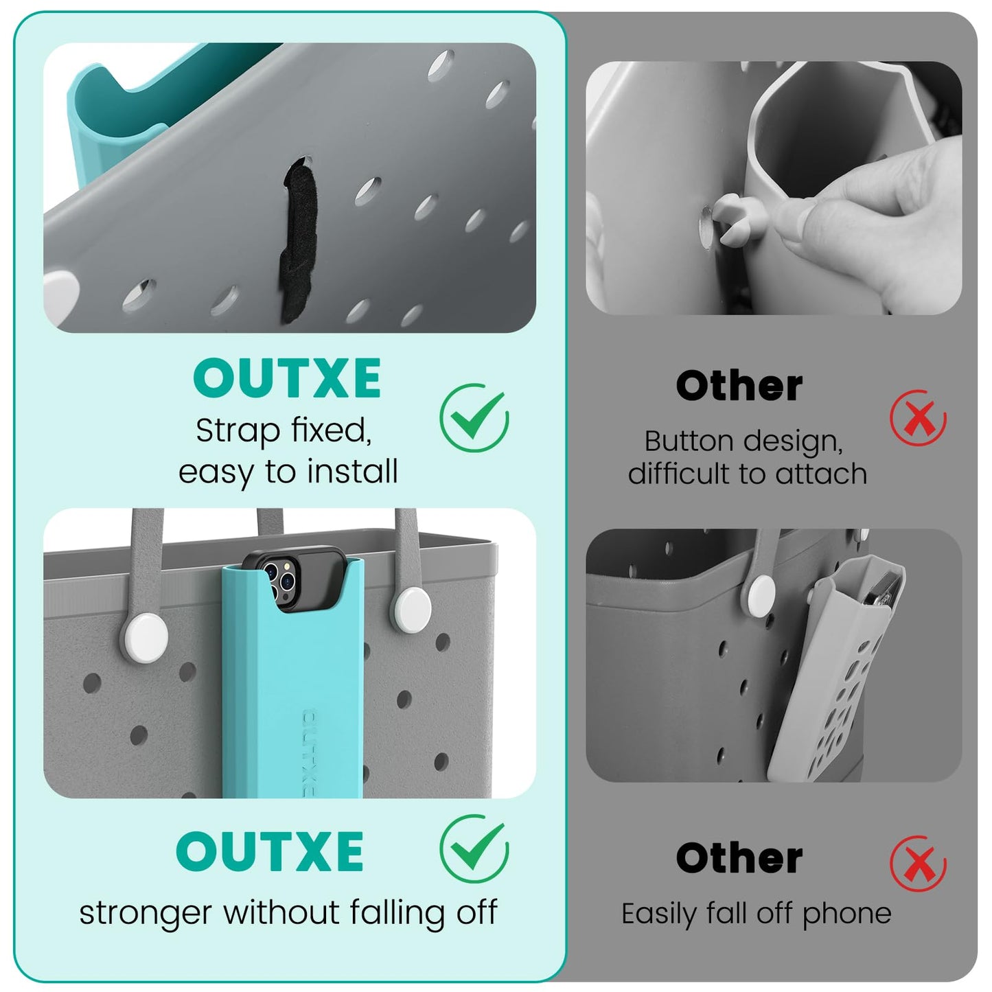OUTXE Silicone Phone Holder for Bogg Bag, Phone Case Holder Charms Accessory Compatible with All Bogg Bags, Cell Phone Holder for Bogg Bag, Phone Holder Attachment for Beach Tote Bags