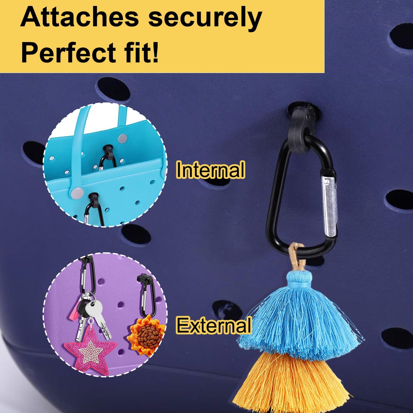 Mity rain Key Holder for For Bogg Bag, Accessories for Bogg Bags Original X Large, Insert Charm Carabiner Keychain Compatible with Bogg Bag Beach Tote Bag for Finding Your Keys In Your Bag Quickly