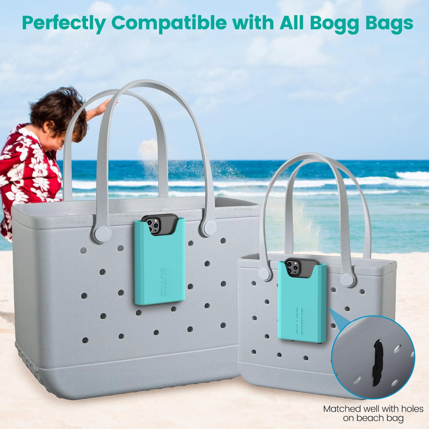 OUTXE Silicone Phone Holder for Bogg Bag, Phone Case Holder Charms Accessory Compatible with All Bogg Bags, Cell Phone Holder for Bogg Bag, Phone Holder Attachment for Beach Tote Bags